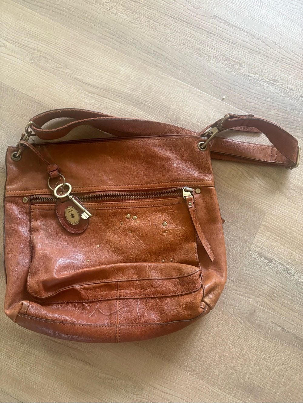Fossil Leather Crossbody Bag in Cognac Brown - Women's Everyday Shoulder Bag